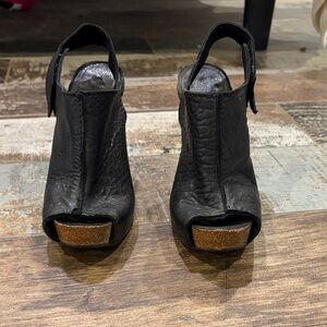 Pedro Garcia Black Peep-Toe Mules